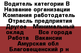 Водитель категории В › Название организации ­ Компания-работодатель › Отрасль предприятия ­ Другое › Минимальный оклад ­ 1 - Все города Работа » Вакансии   . Амурская обл.,Благовещенский р-н